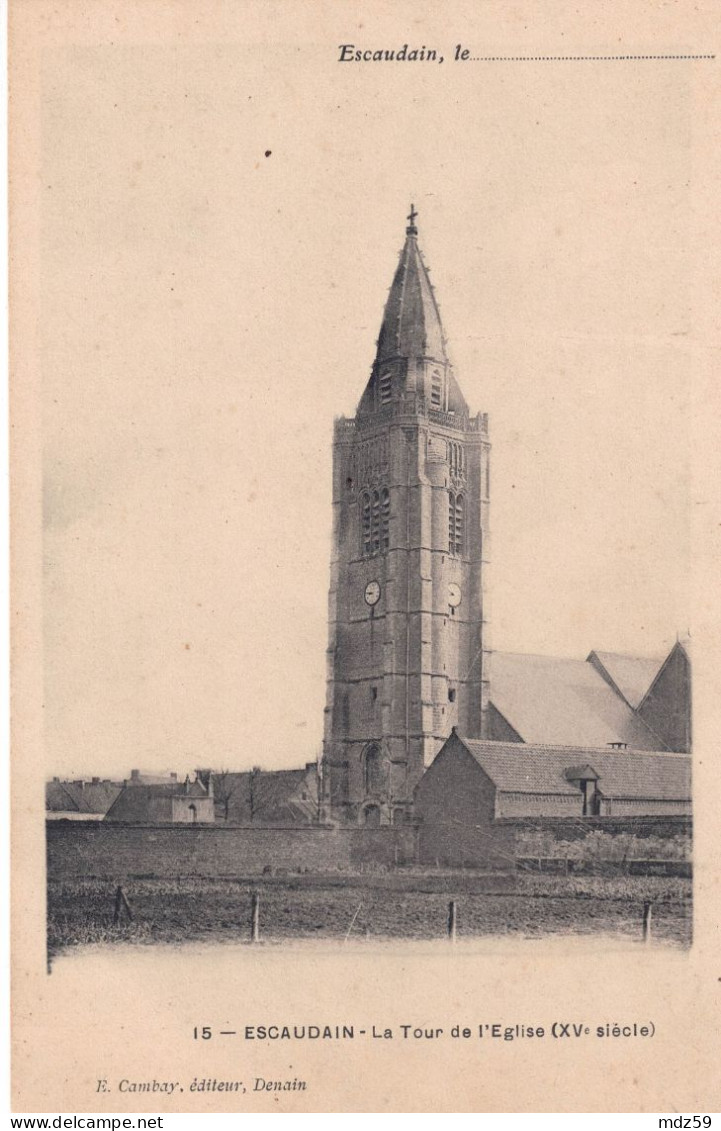 Escaudain, Nord, CPA Neuve L'église Vue Des Pâtures, Légende De La Carte En Noir (souvent En Rouge) - Other & Unclassified