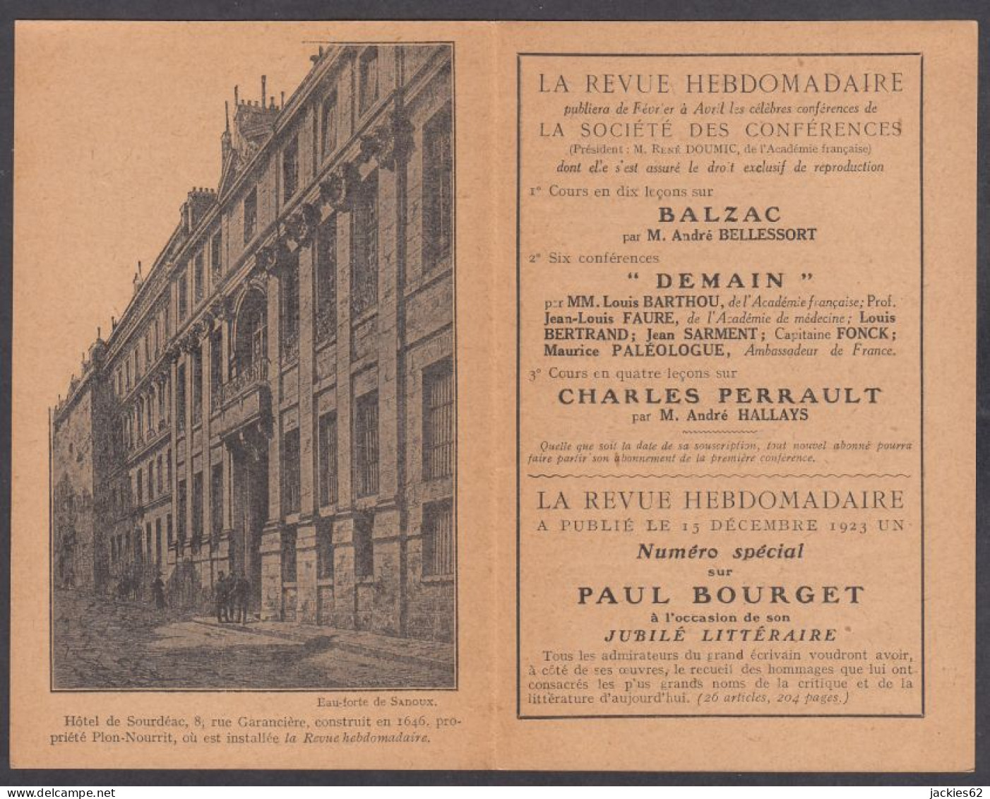 129116/ LA REVUE HEBDOMADAIRE Paris, Publications 1924 - Advertising