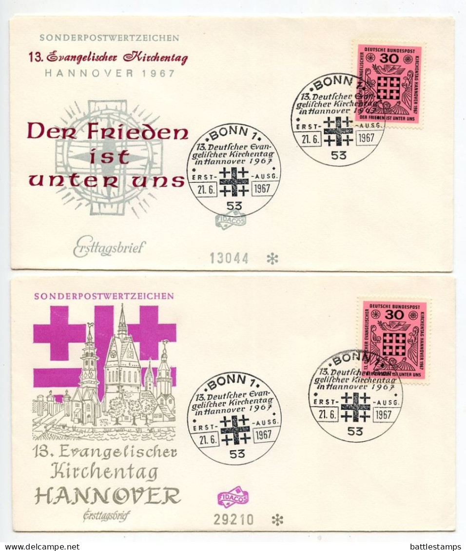 Germany, West 1967 2 FDCs Scott 972 13th Meeting Of German Protestants In Hannover - 1961-1970