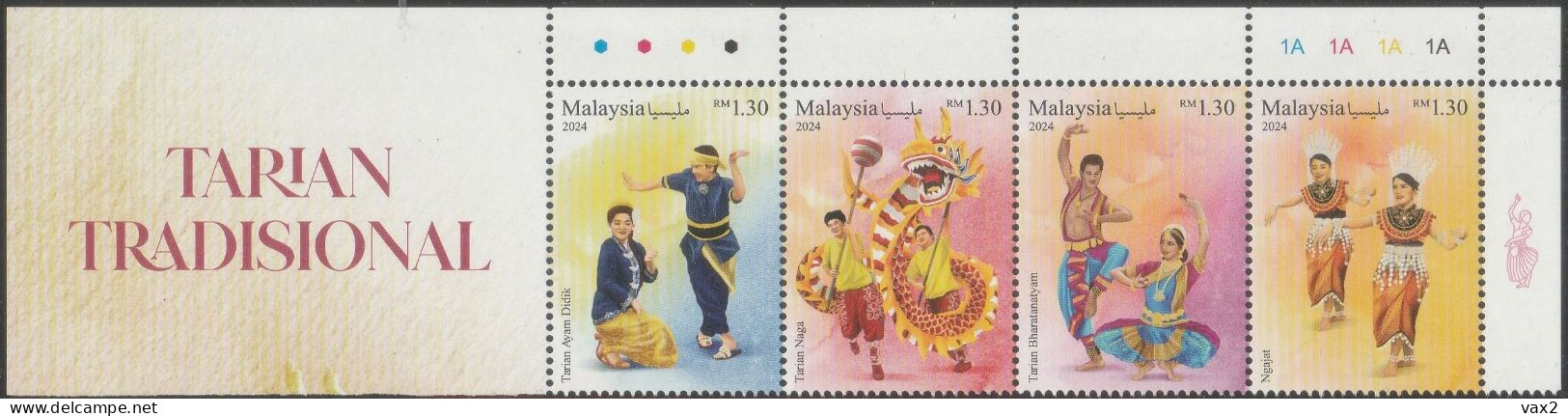 Malaysia 2024-3 Traditional Dance MNH (title, Plate Color, Dancer) Costume Chinese Indian Dragon Zodiac - Malaysia (1964-...)