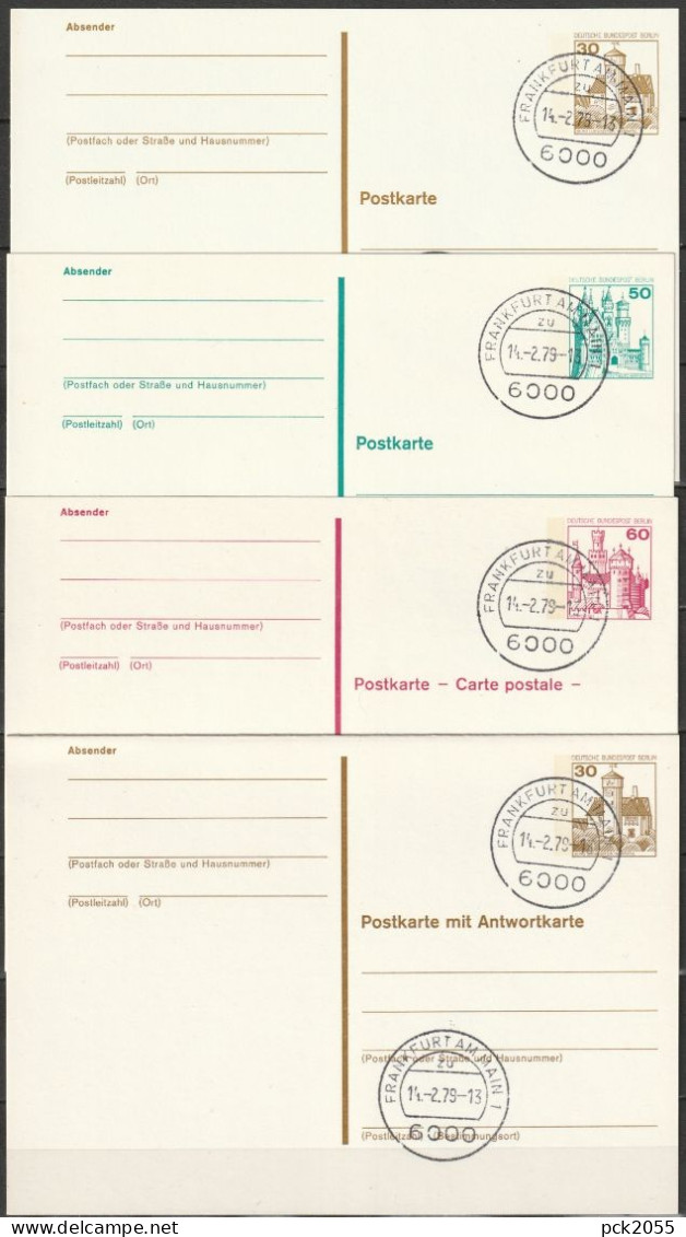 Berlin Ganzsache 1979 Mi.-Nr. P108 - P111 Tagesstempel FRANKFURT 14.2.79  ( PK 560 ) - Cartoline - Usati