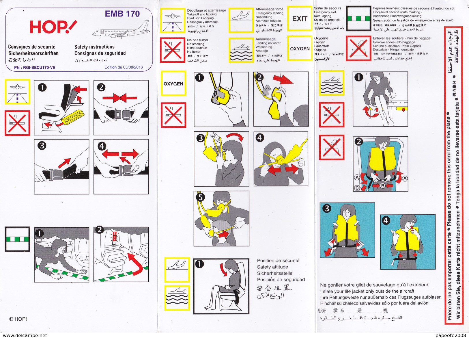 HOP ! Régional - EMB 170 / Consignes De Sécurité / Safety Card - Safety Cards