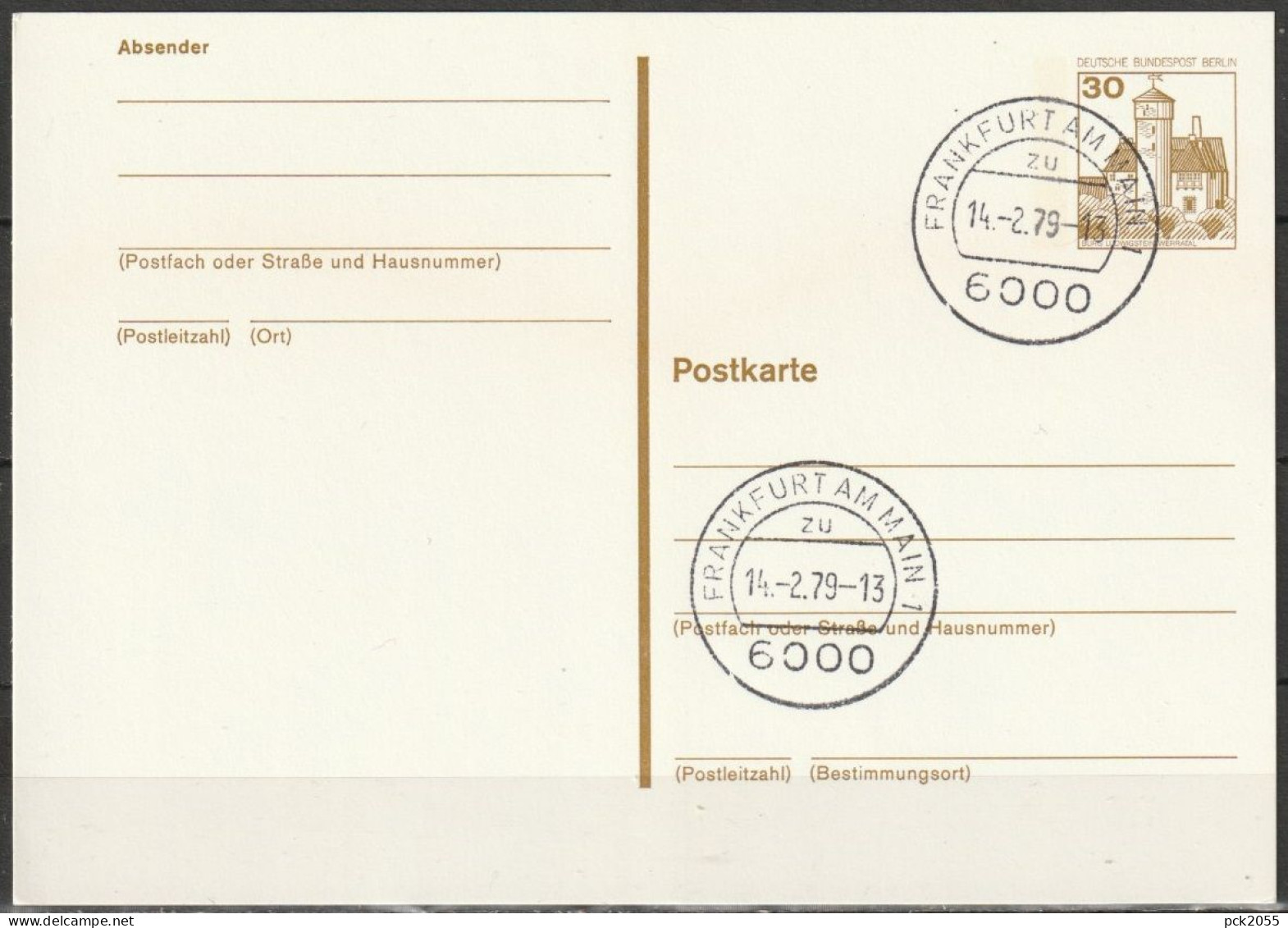 Berlin Ganzsache 1979 Mi.-Nr. P108  Tagesstempel FRANKFURT 14.2.79  ( PK 564 ) - Cartoline - Usati