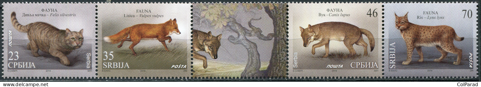 SERBIA - 2014 - BLOCK OF 4 STAMPS AND 1 LABEL MNH ** - Predators (I) - Serbia