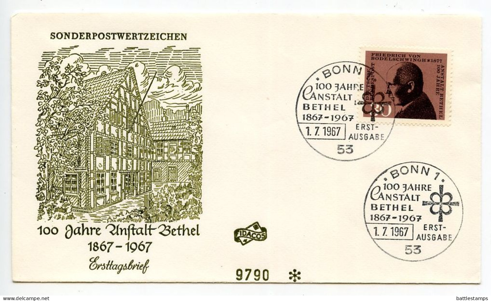 Germany, West 1967 FDC Scott 973 Friedrich Von Bodelschwingh, Centenary Of Bethel Institution - 1961-1970