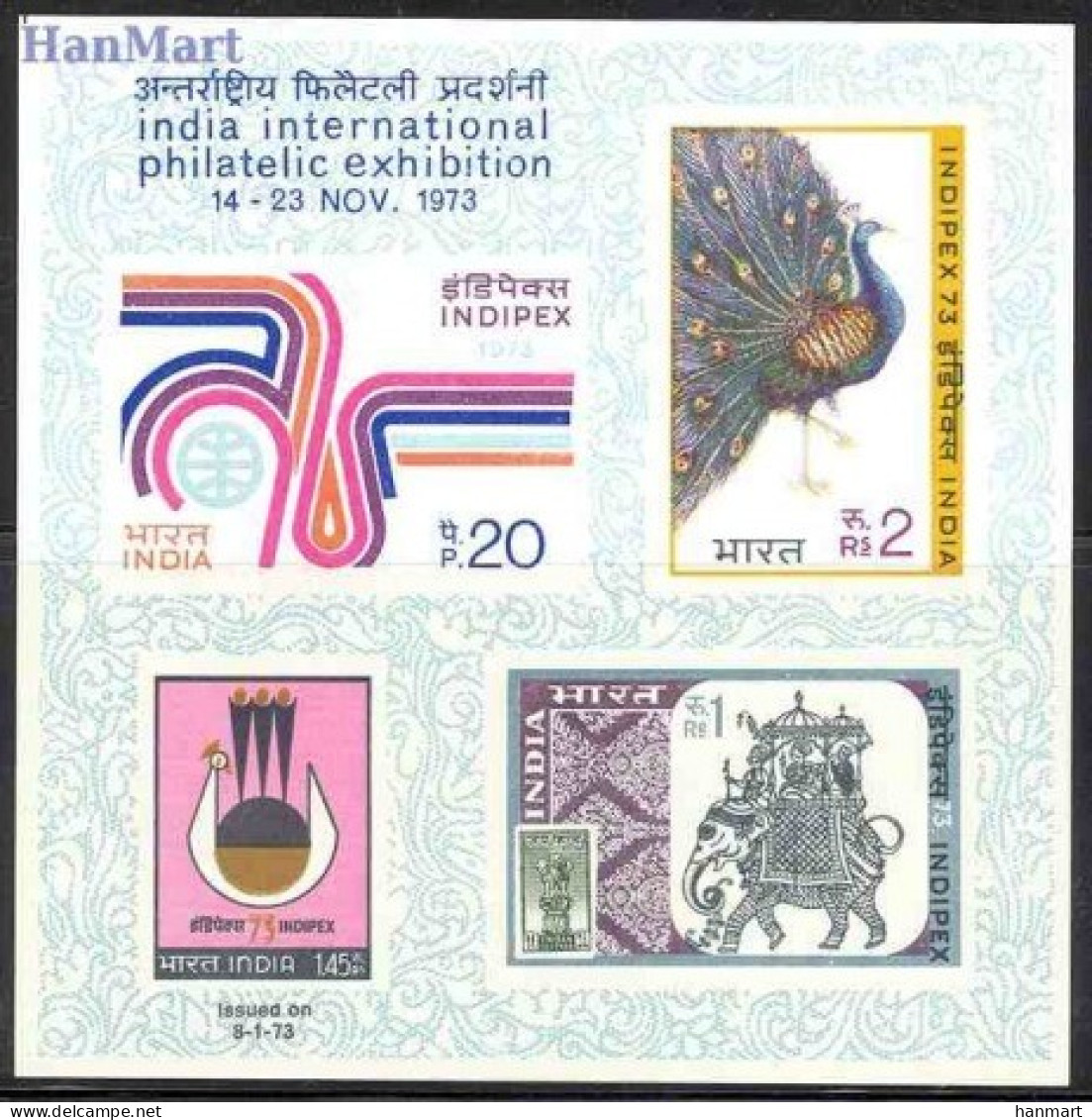 India 1973 Mi Block 1 MNH  (ZS8 INDbl1) - Elephants