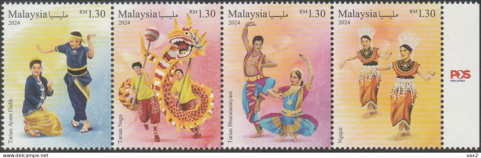 Malaysia 2024-3 Traditional Dance MNH (logo) Costume Chinese Indian Dragon Zodiac - Malesia (1964-...)