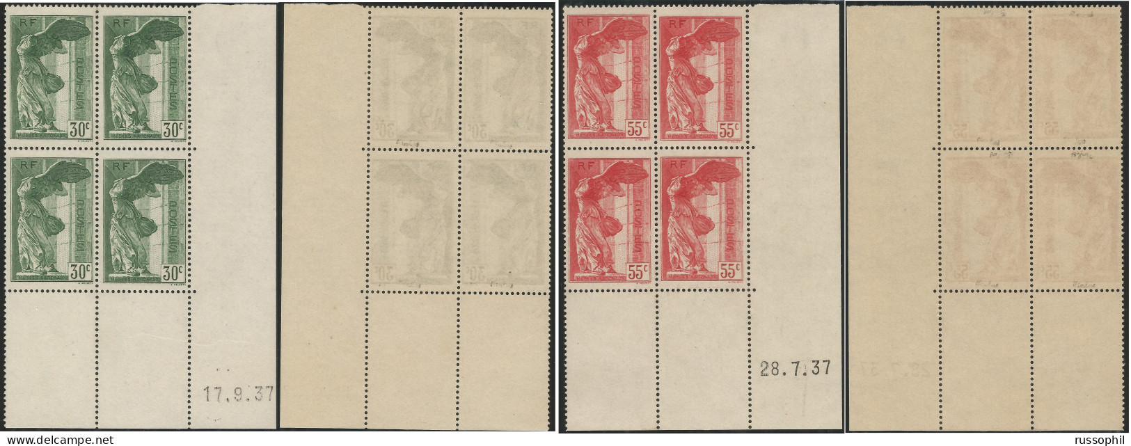 FRANCE - Yv #354/355  BLOC 4 COIN DATE 1937 - BIEN CENTRE, GOMME ORIGINALE (**) SIGNE CALVES - 1937 - 1930-1939
