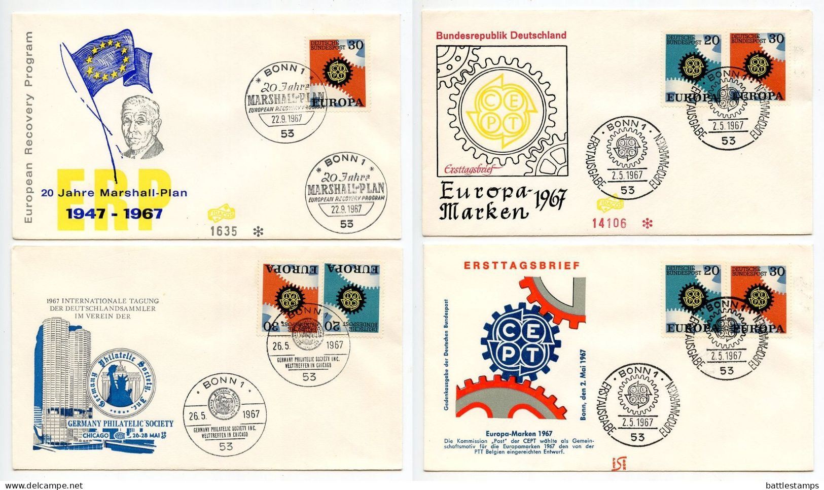 Germany, West 1967 4 FDCs Scott 969-970 Europa - 1961-1970