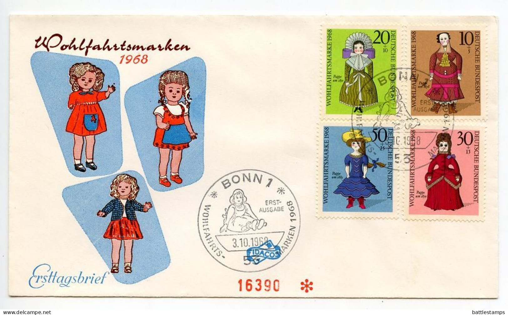 Germany, West 1968 FDC Scott B438-B441 19th Century Dolls - 1961-1970