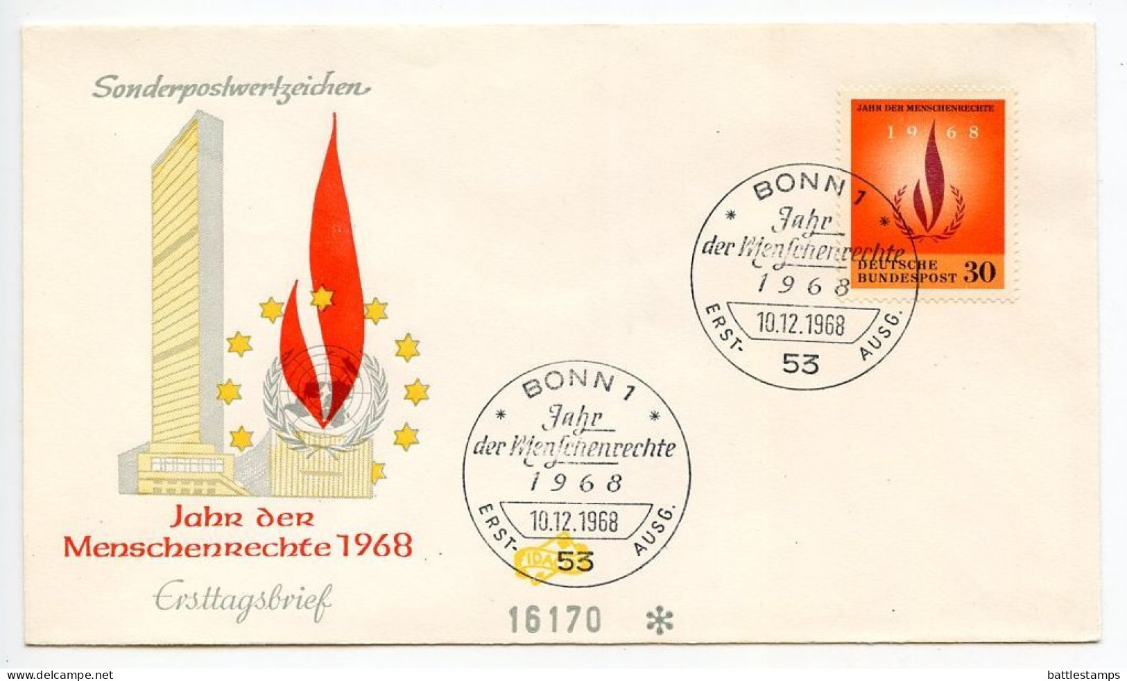 Germany, West 1968 FDC Scott 992 International Human Right Year - 1961-1970