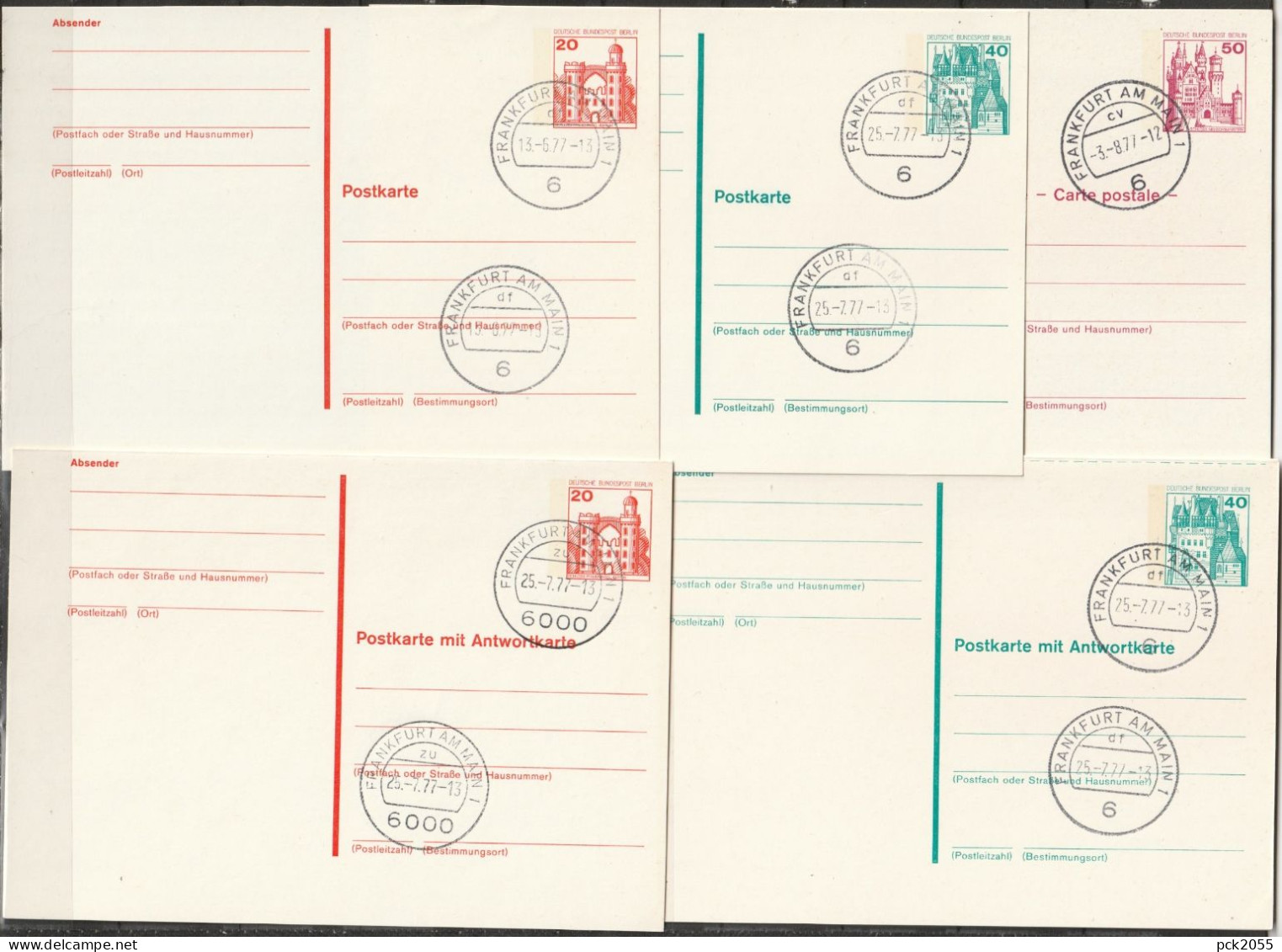 Berlin Ganzsache 1977 Mi.-Nr. P103 - P107  Tagesstempel FRANKFURT .77  ( PK 577 ) - Cartes Postales - Oblitérées