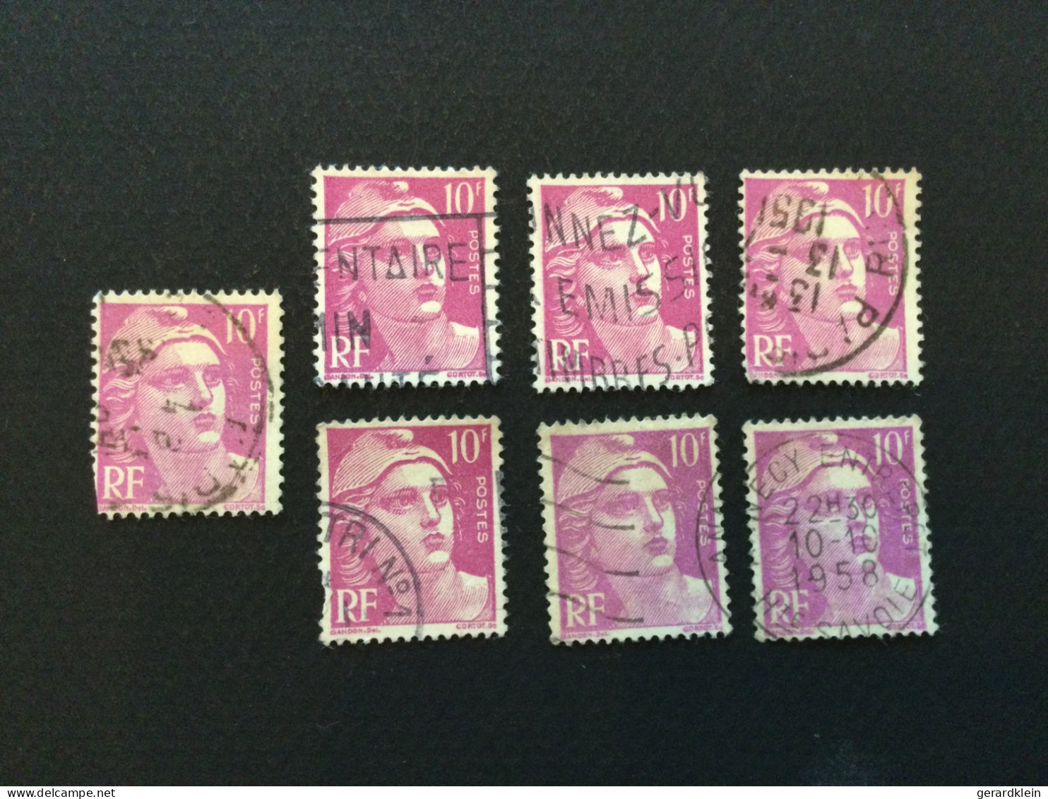 Num. 811(10Fr) Type Marianne De Gandon -  Lot De 7 Timbres - Used Stamps