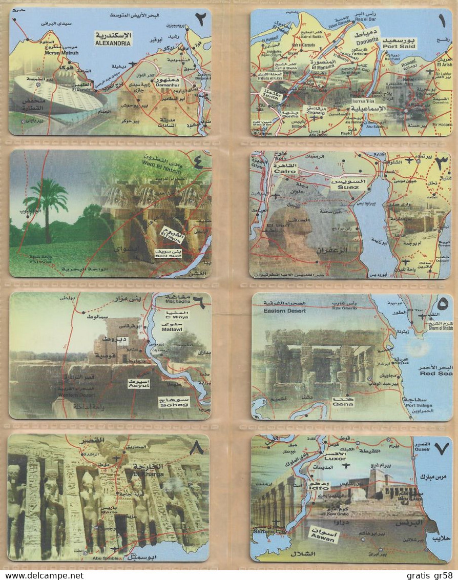 Egypt - Menatel, Map Of Egypt, Puzzle Of 8 Phonecards, 2003, Used - Egitto