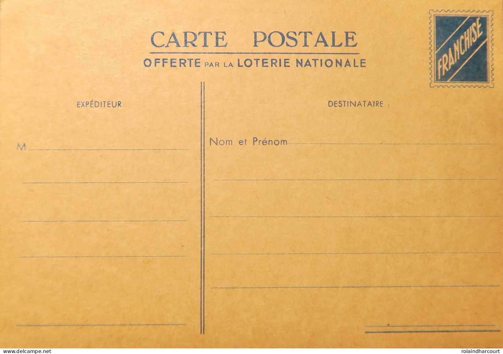 3729 - 1939/1945 - Simili ENTIER POSTAL - FRANCHISE - CARTE POSTALE (vierge) OFFERTE PAR LA LOTERIE NATIONALE - Enveloppes Repiquages (avant 1995)