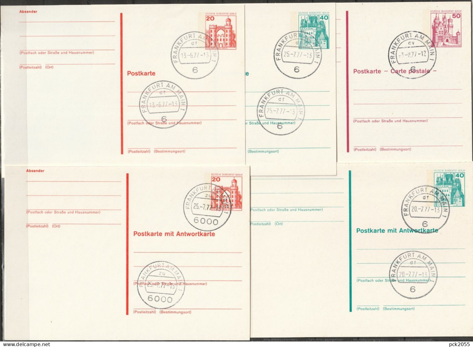 Berlin Ganzsache 1977 Mi.-Nr. P103 - P107  Tagesstempel FRANKFURT .77  ( PK 580 ) - Postkarten - Gebraucht