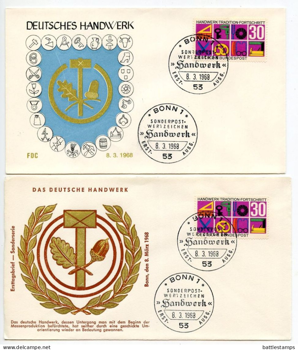 Germany, West 1968 2 FDCs Scott 981 Traditions & Progress Of The Crafts - 1961-1970