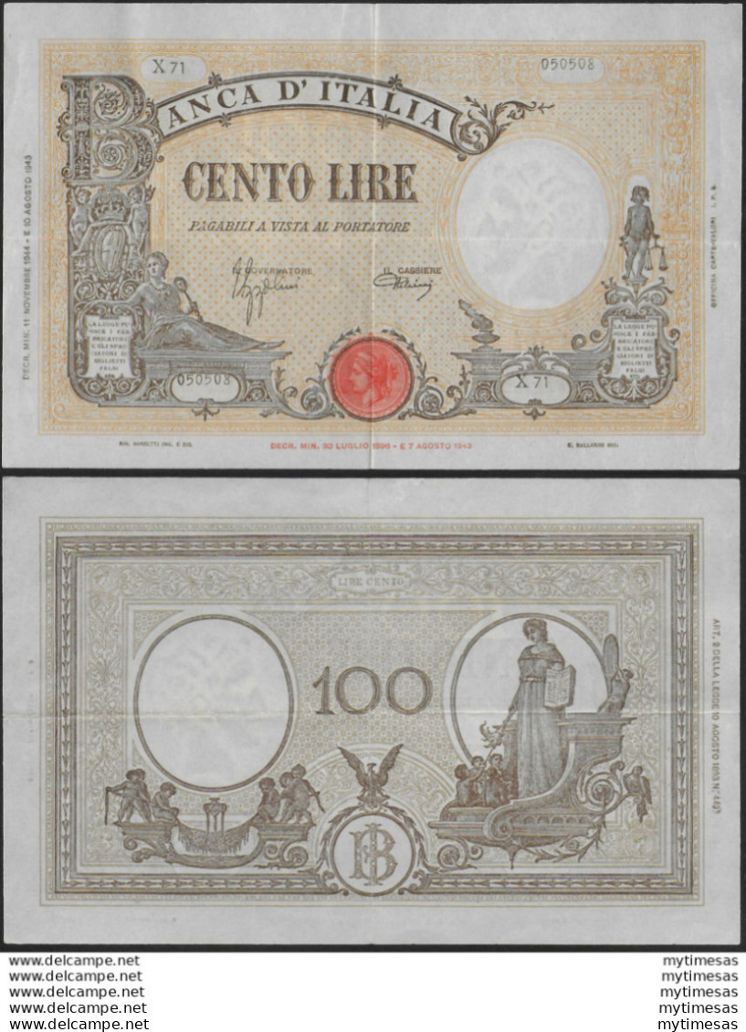 1944 Lire 100 Grande B SPL Rif BI 24C Gigante - Autres & Non Classés