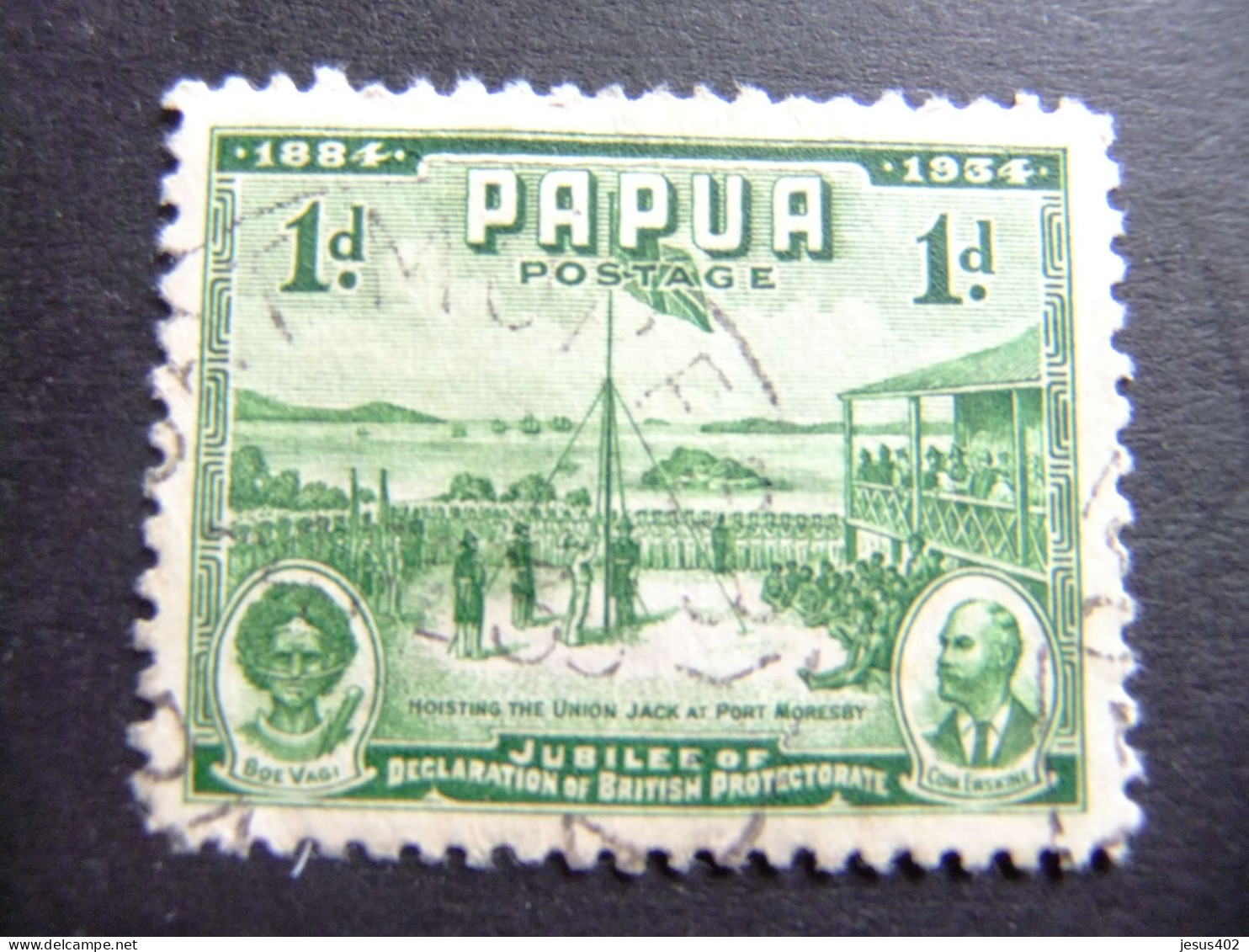 52 PAPUA NEW GUINEA PAPOUSIE 1934 / CINCUENTENARIO DEL PROTECTORADO BRITANICO / YVERT 97 FU - Papoea-Nieuw-Guinea