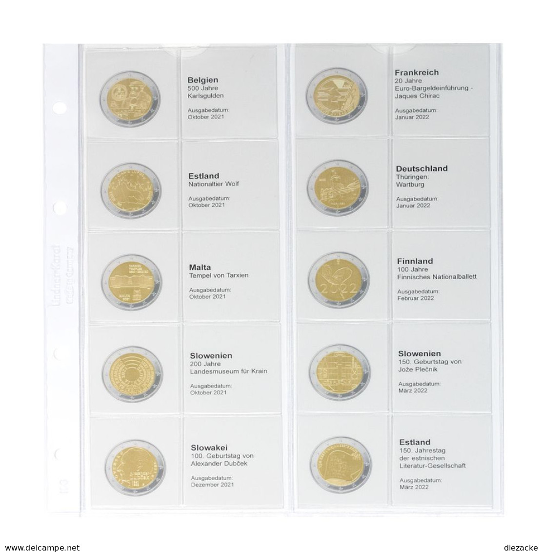 Lindner Vordruckblatt Karat Für 2 Euro-Münzen 1118-33 Neu - Supplies And Equipment