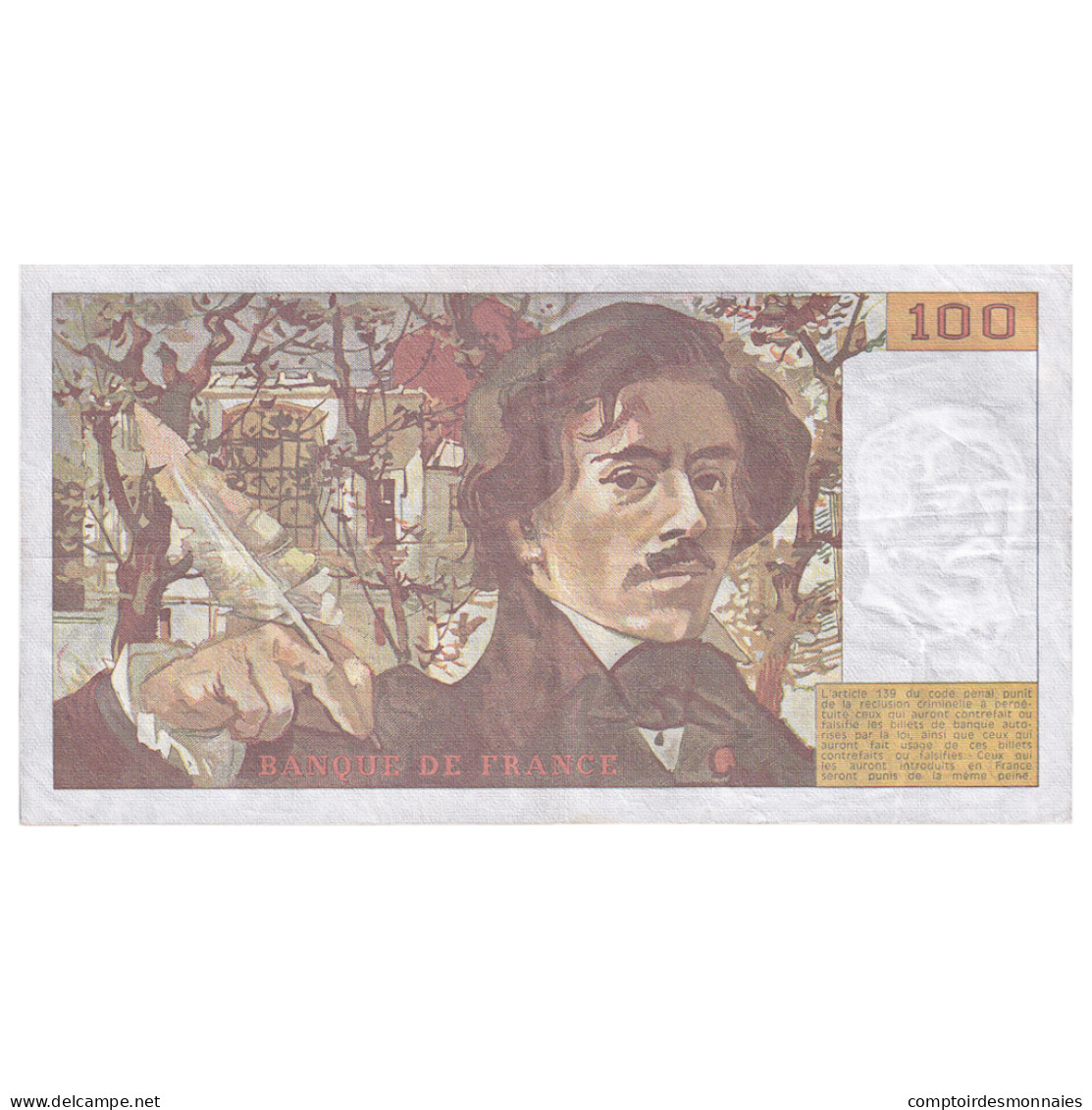 France, 100 Francs, Delacroix, 1989, G.145, TTB, Fayette:69.13C, KM:154d - 100 F 1978-1995 ''Delacroix''