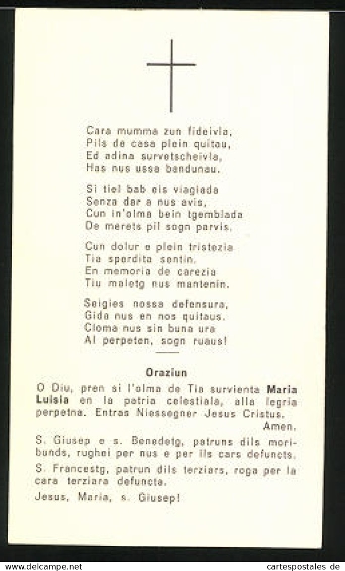 Sterbebild Maria Luisia Tuor-Bearth, 1898-1961  - Documents
