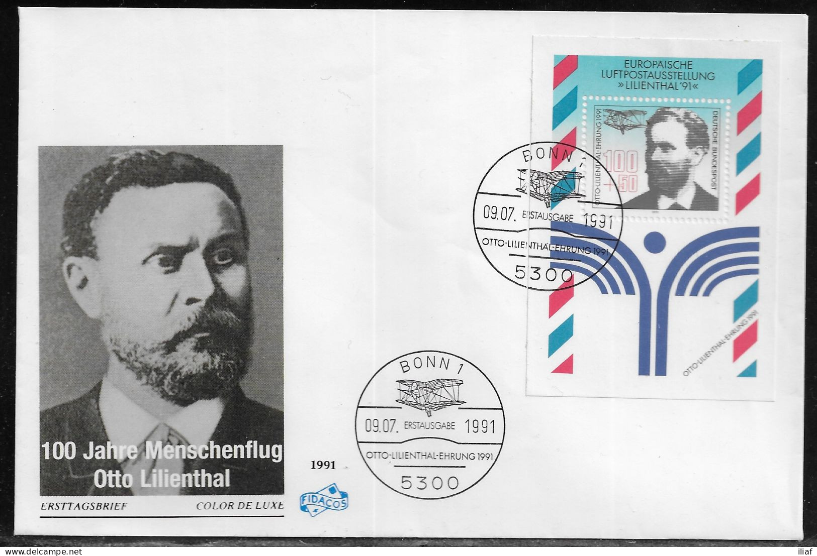 Germany. FDC Mi. BL24. Souvenir Sheet.  European Airmail Stamp Exhibition LILIENTHAL '91.  FDC Cancellation - 1991-2000
