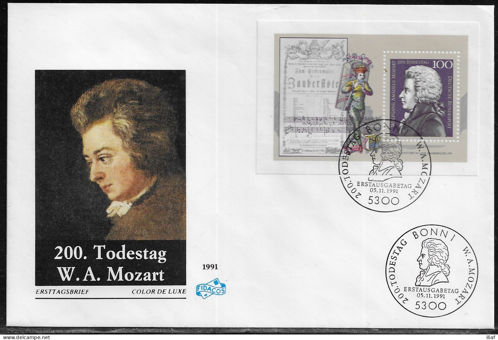 Germany. FDC Mi. BL26. Souvenir Sheet. Death Bicentenary Of Wolfgang Amadeus Mozart. FDC Cancellation On Cachet Envelope - 1991-2000