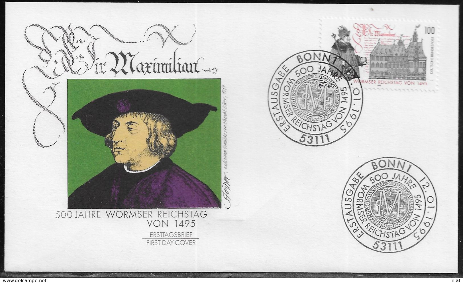 Germany. FDC Mi. 1773. 500th Anniversary Of Diet Of Worms. Emperor Friedrich III, First Page Of "Libellus" And Zur Munze - 1991-2000