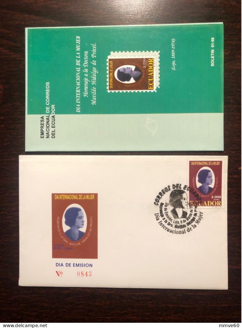 ECUADOR FDC COVER 1998 YEAR DOCTOR PROCEL MIT HEALTH MEDICINE STAMPS - Ecuador