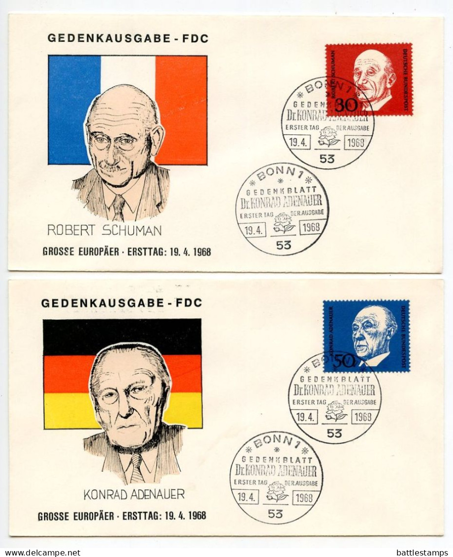 Germany, West 1968 4 FDCs Scott 982a-928d Sir Winston Churchill, Alcide De Gasperi, Robert Schuman, Konrad Adenauer - 1961-1970