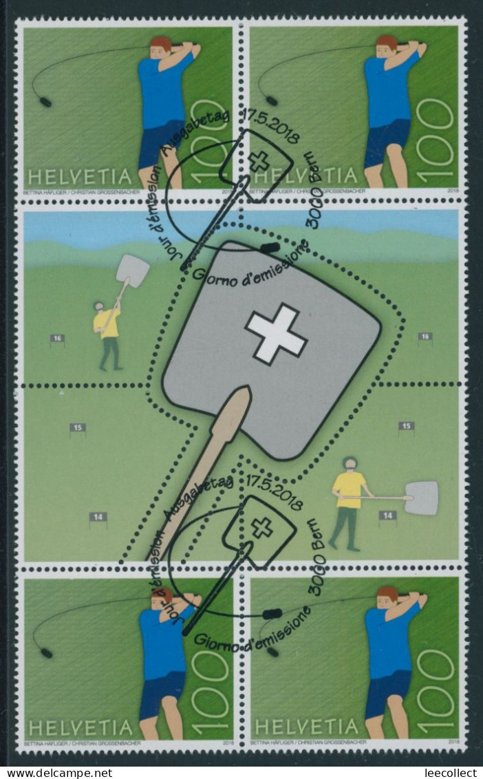 Suisse - 2018 - Hornussen - Zwischenstege - Viererblock - Ersttag Stempel ET - Se-Tenant