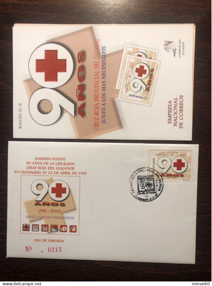 ECUADOR FDC COVER 2000 YEAR RED CROSS HEALTH MEDICINE STAMPS - Ecuador