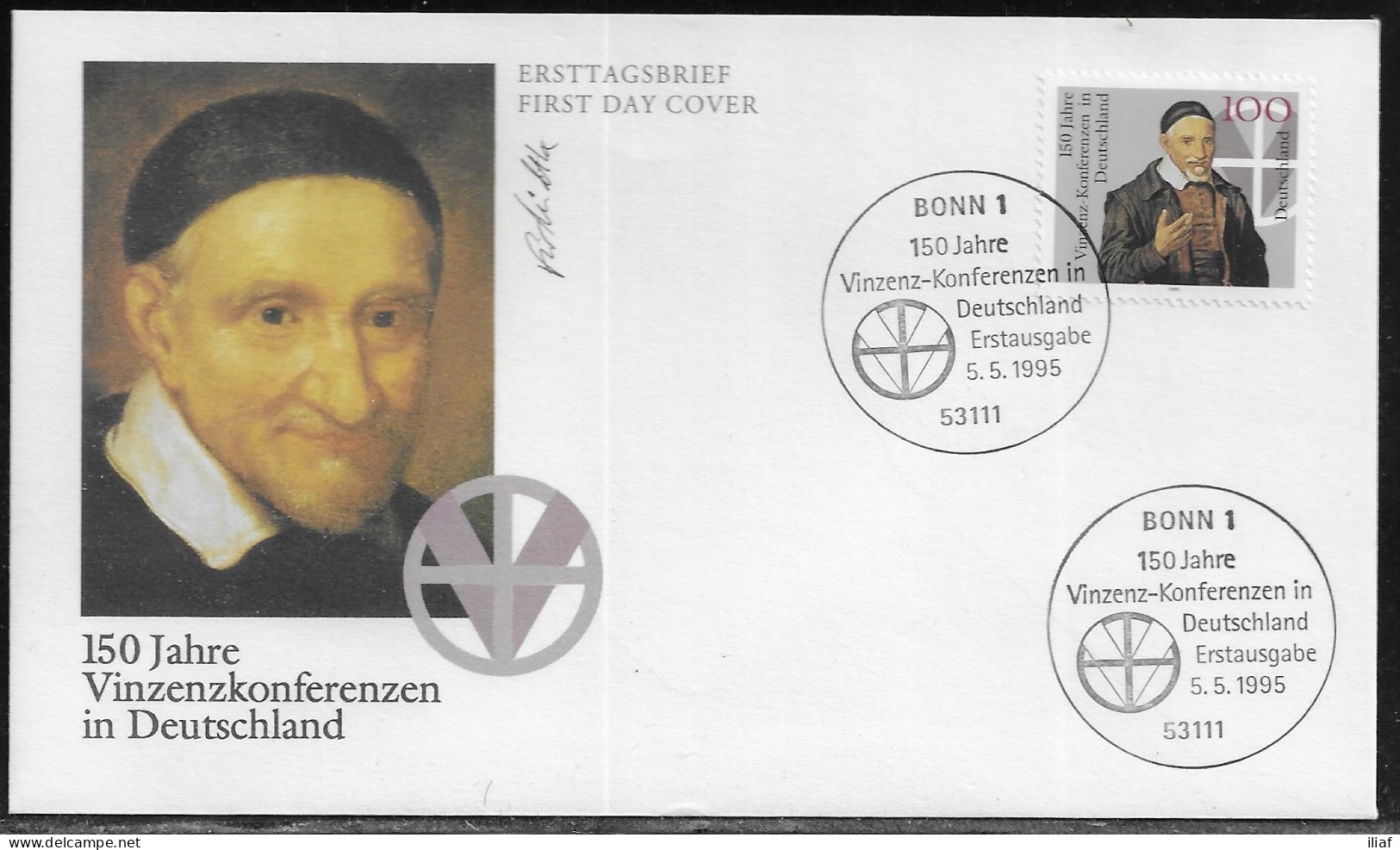 Germany. FDC Mi. 1793.  150th Anniversary Of Vincent Conferences.   St.Vincent De Paul (founder).  FDC Cancellation - 1991-2000