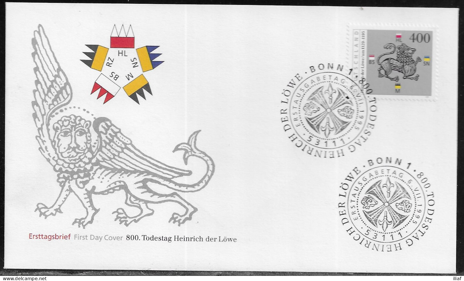 Germany. FDC Mi. 1805.  800th Death Anniversary Of Henry The Lion (1129-1195), Duke Of Saxony And Bavaria. Lion - 1991-2000