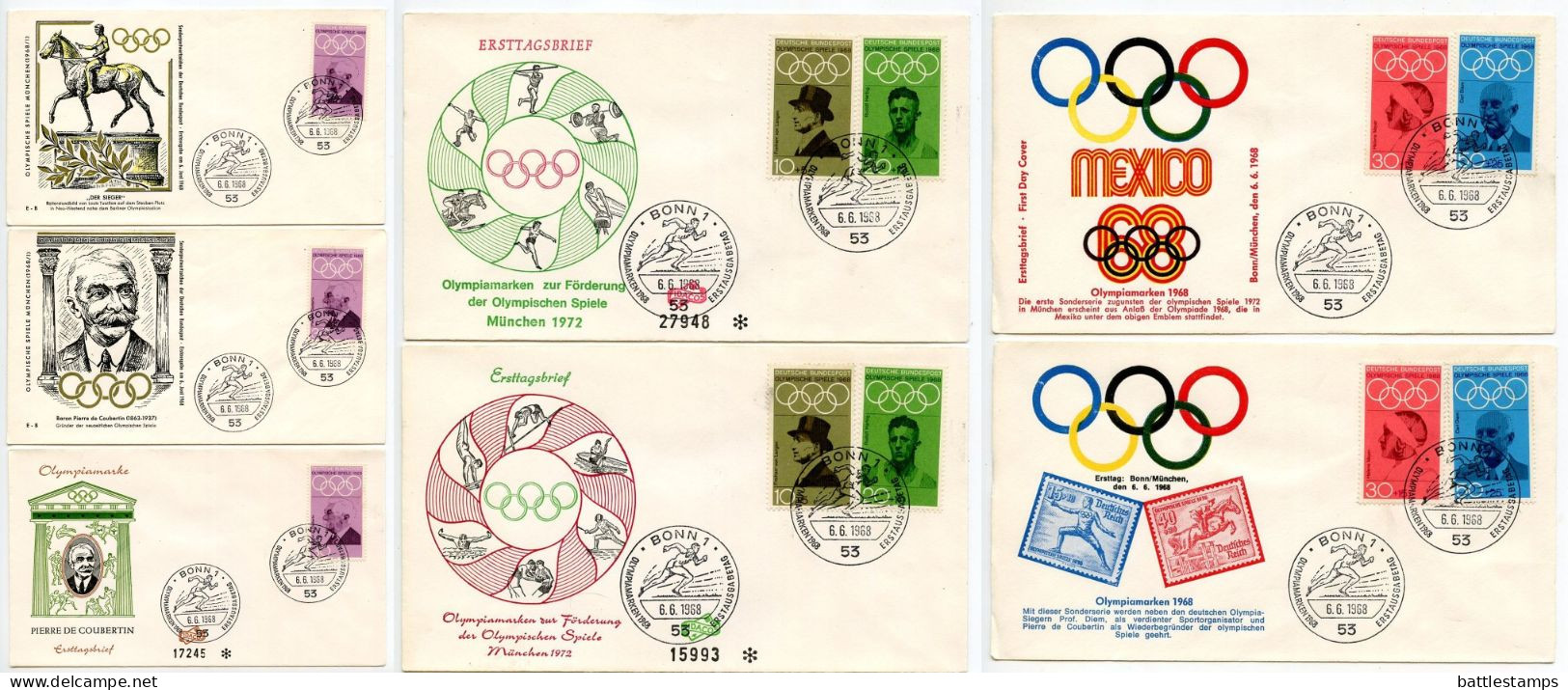 Germany, West 1968 7 FDCs Scott 986, B434-B437 19th Olympic Games In Mexico City - 1961-1970