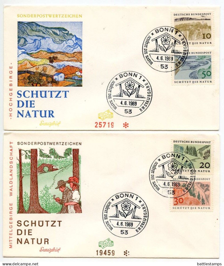 Germany, West 1969 2 FDCs Scott 1000-1003 Nature Protection - Seashore, Foothills, Mountains, Riverbed - 1961-1970