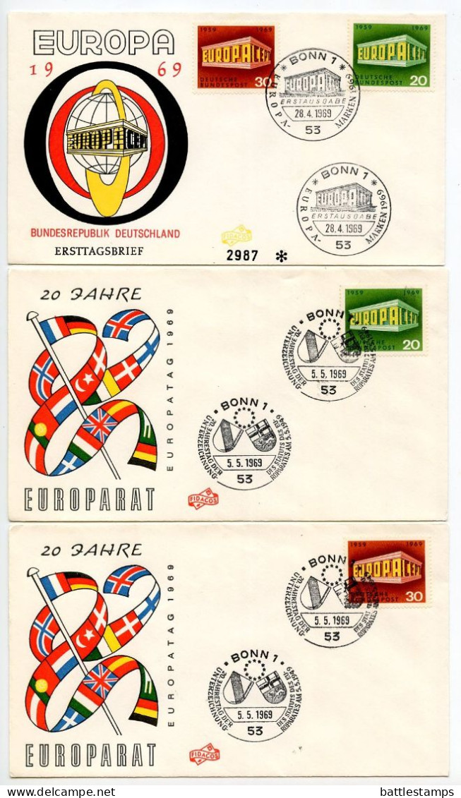 Germany, West 1969 3 FDCs Scott 996-997 Europa - 1961-1970