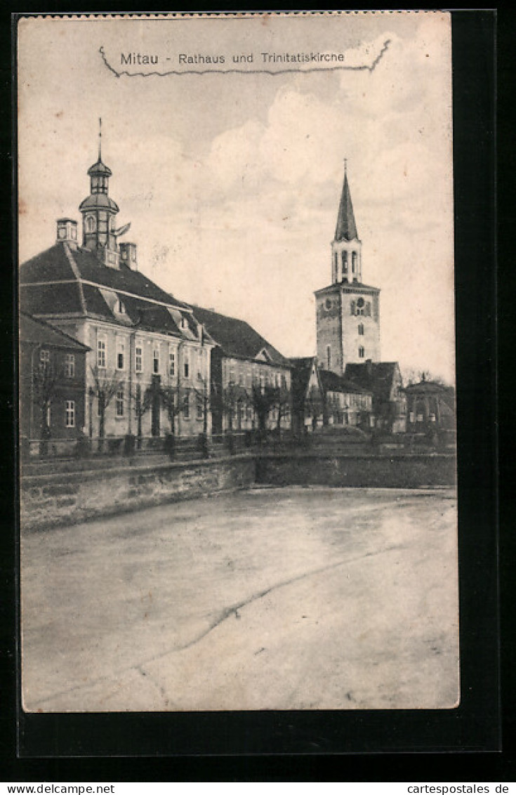 AK Mitau, Rathaus Und Trinitatiskirche  - Letland