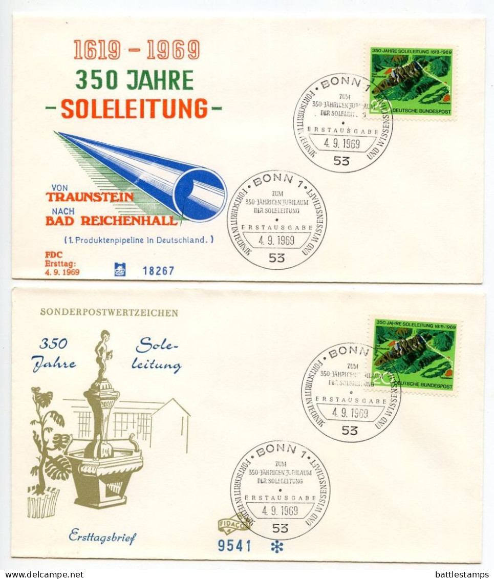 Germany, West 1969 2 FDCs Scott 1009 Brine Pipe Line From Traunstein To Bad Reichenhall 350th Anniversary - 1961-1970