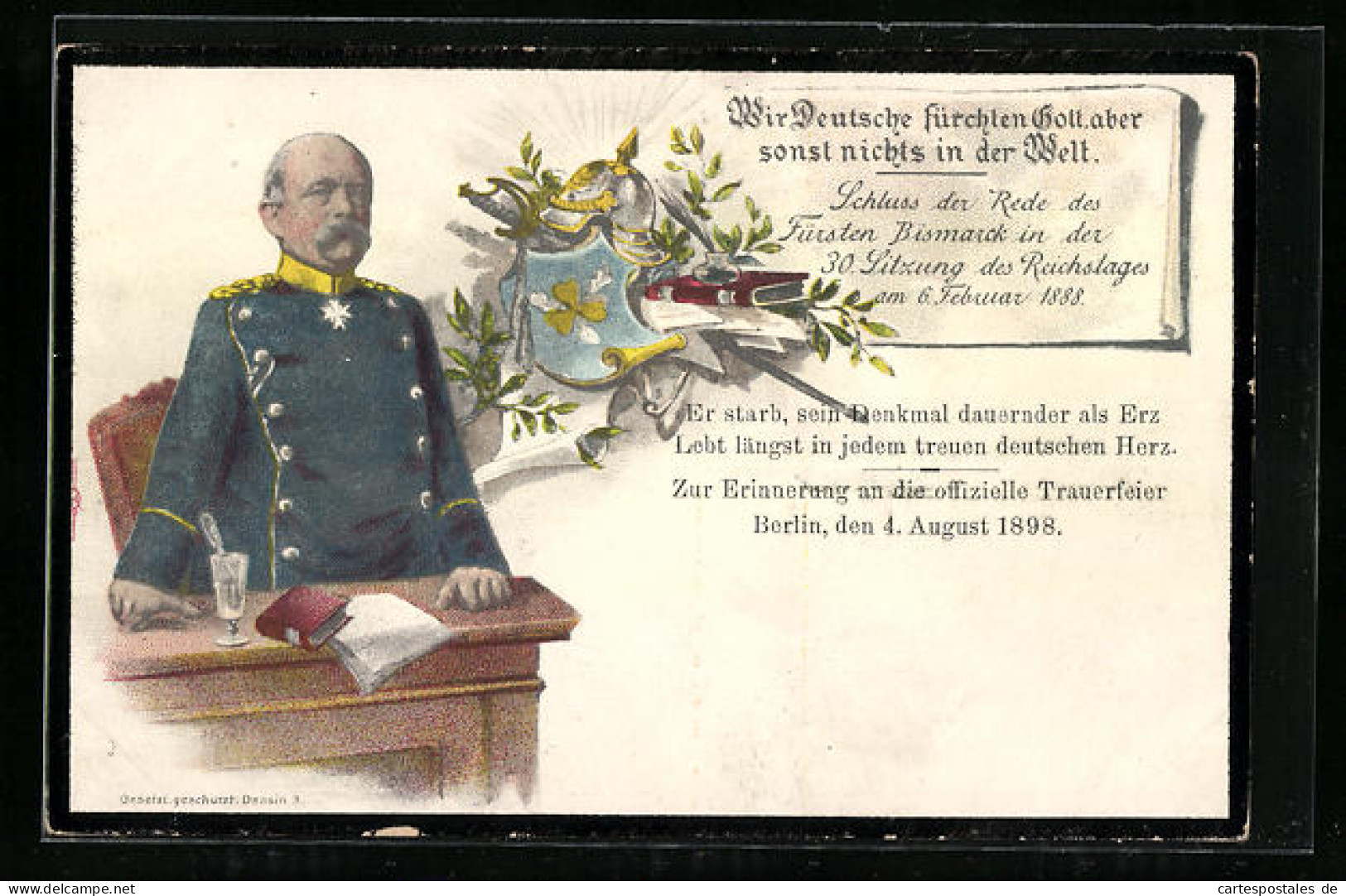 AK Fürst Otto Von Bismarck In Uniform An Seinem Schreibtisch, Zur Erinnerung An Die Offizielle Trauerfeier 1898  - Personajes Históricos