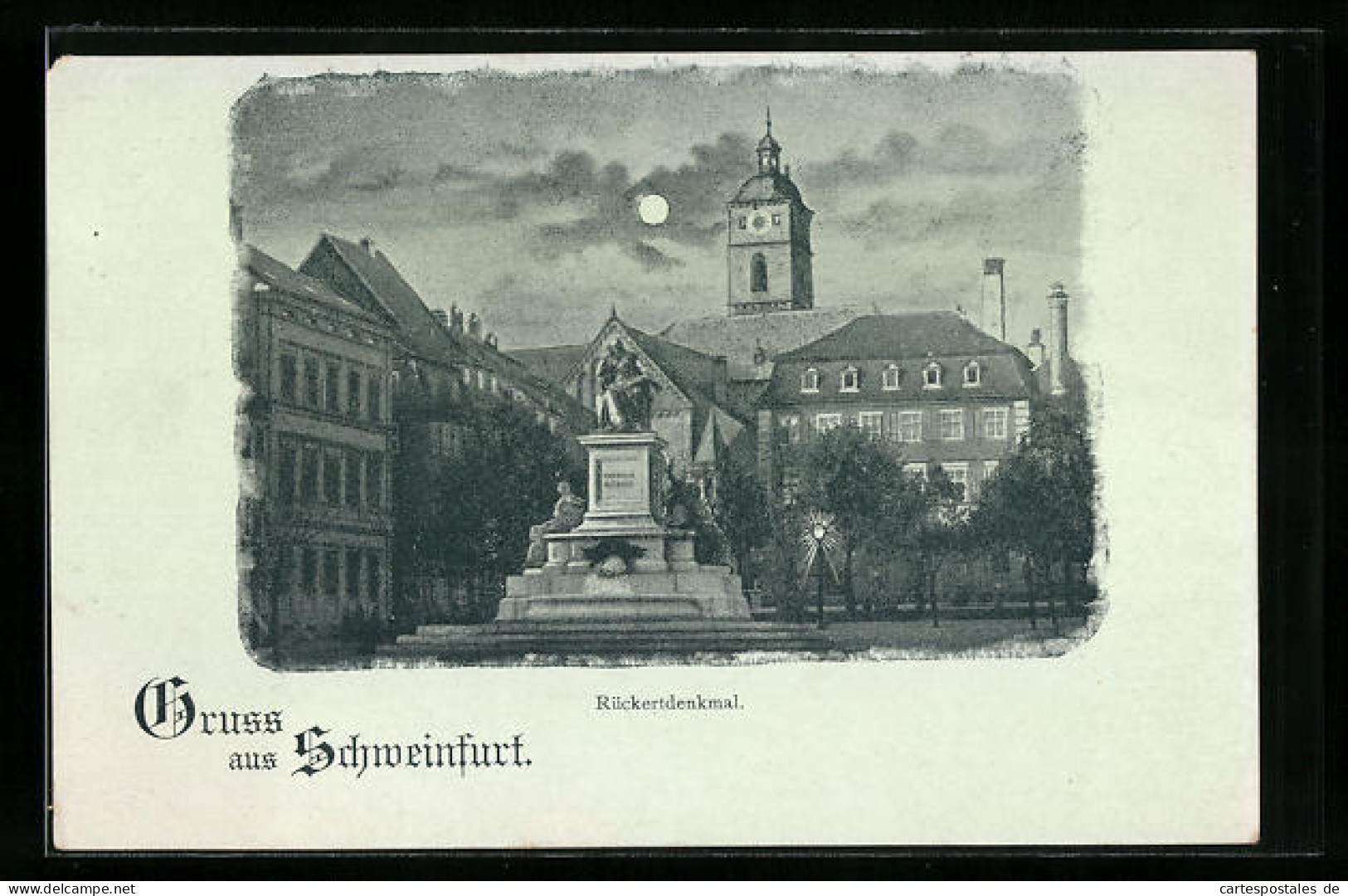AK Schweinfurt, Rückertdenkmal Im Vollmondlicht  - Schweinfurt