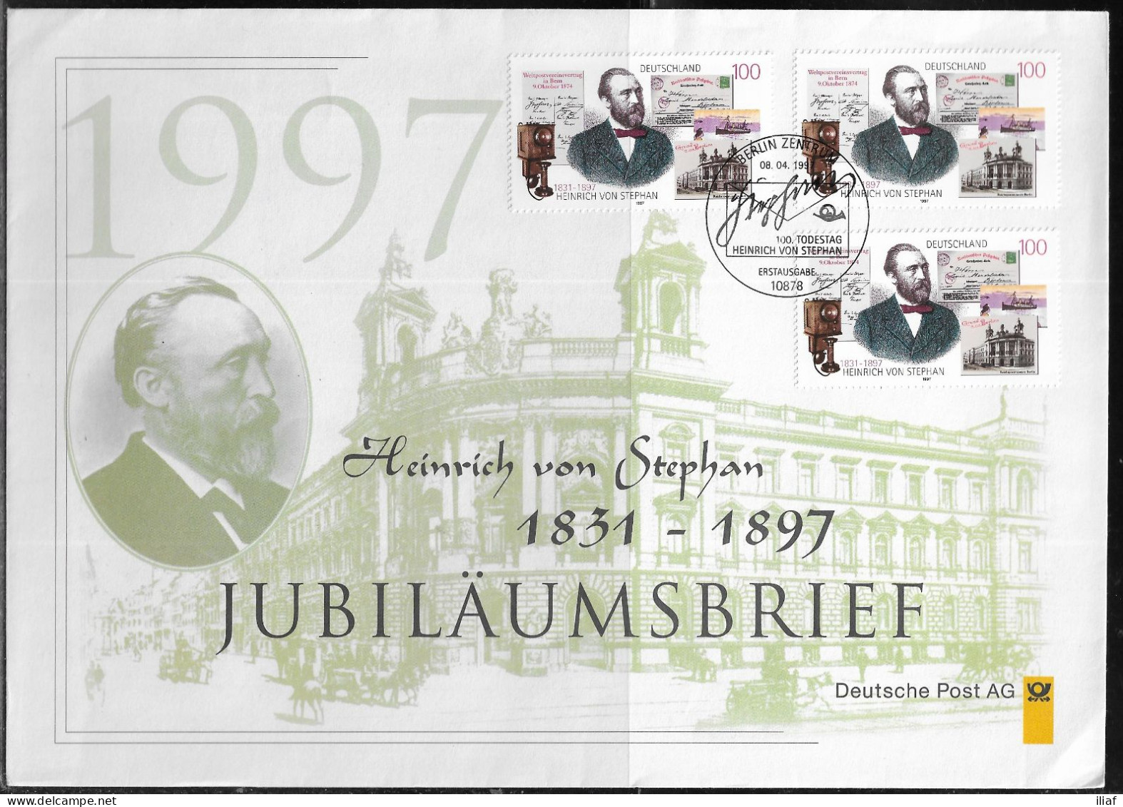 Germany. FDC Mi. 1912.   Death Centenary Of Heinrich Von Stephan (founder Of UPU).  FDC Cancellationon On Big Envelope - 1991-2000