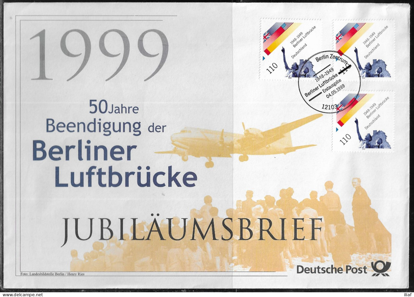 Germany. FDC Mi. 2048.   50th Anniversary Of Berlin Airlift Of 1948-49.  FDC Cancellation On Big Cachet Special Envelope - 1991-2000