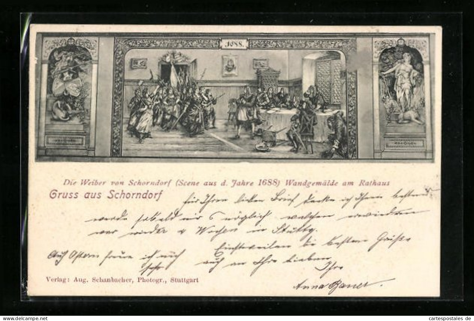AK Schorndorf, Wandgemälde Am Rathaus-Szene Aus Dem Jahre 1688  - Schorndorf