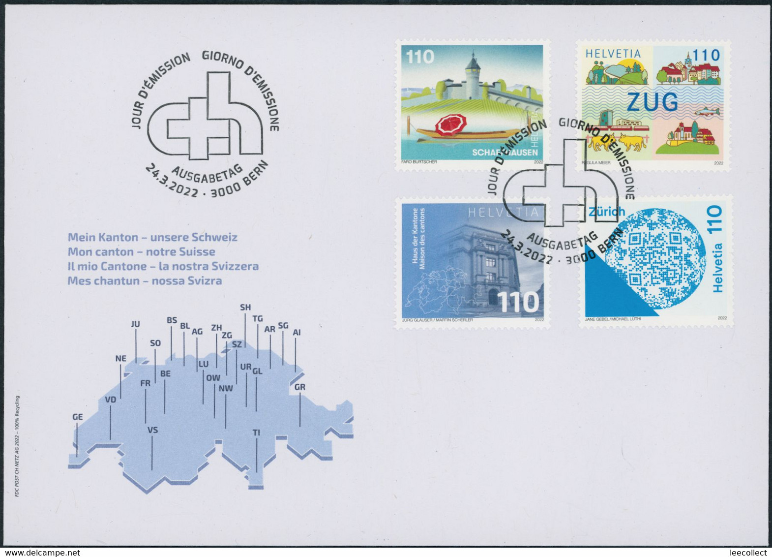 Suisse - 2022 - Kanton - Schweiz - Ersttagsbrief FDC ET - Lettres & Documents