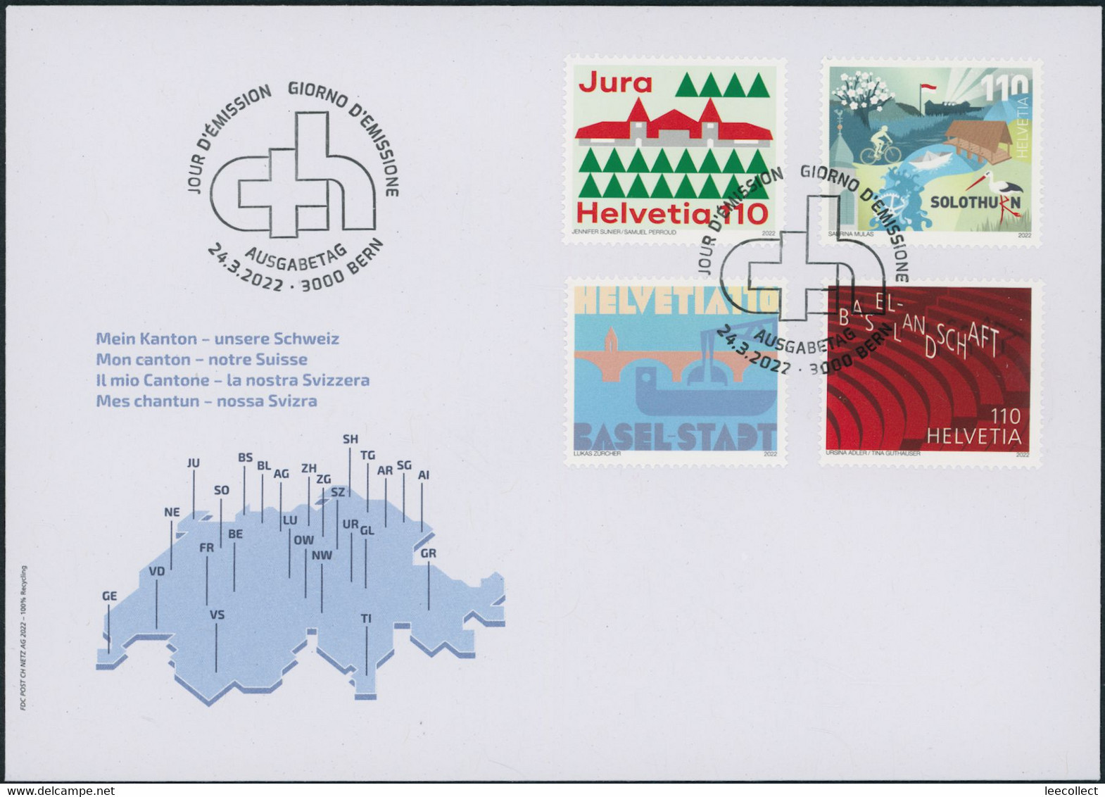 Suisse - 2022 - Kanton - Schweiz - Ersttagsbrief FDC ET - Briefe U. Dokumente