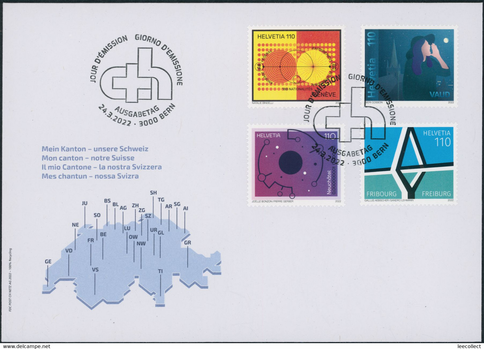 Suisse - 2022 - Kanton - Schweiz - Ersttagsbrief FDC ET - Storia Postale