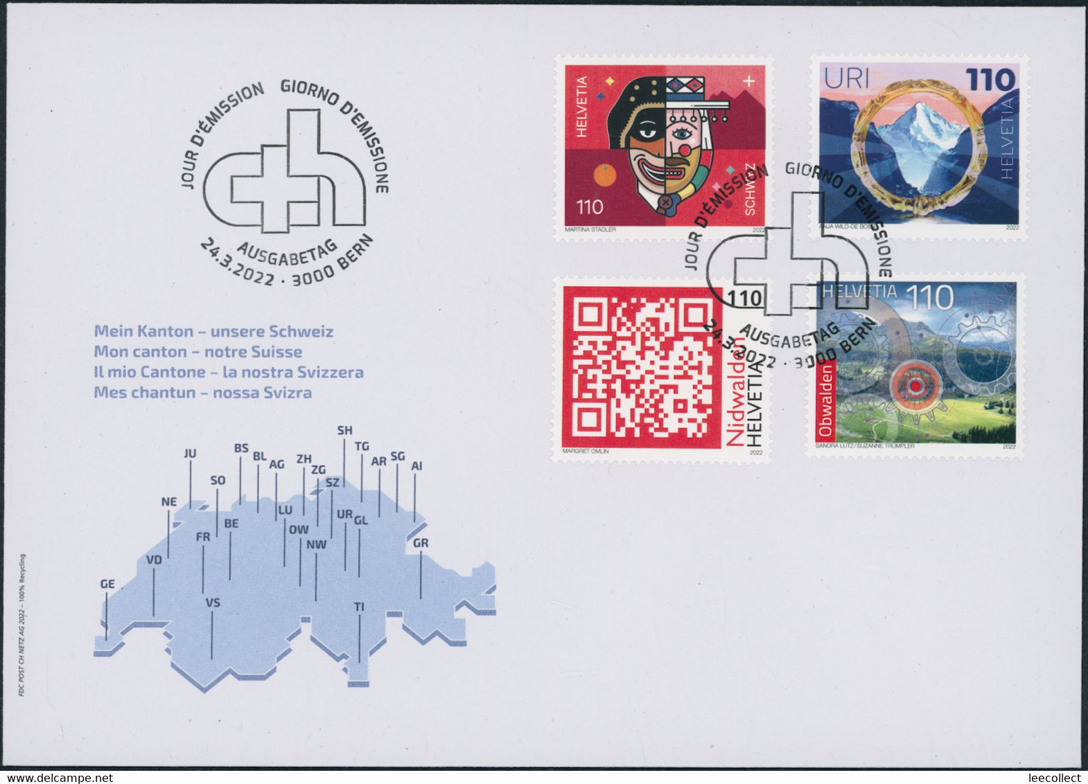 Suisse - 2022 - Kanton - Schweiz - Ersttagsbrief FDC ET - Covers & Documents