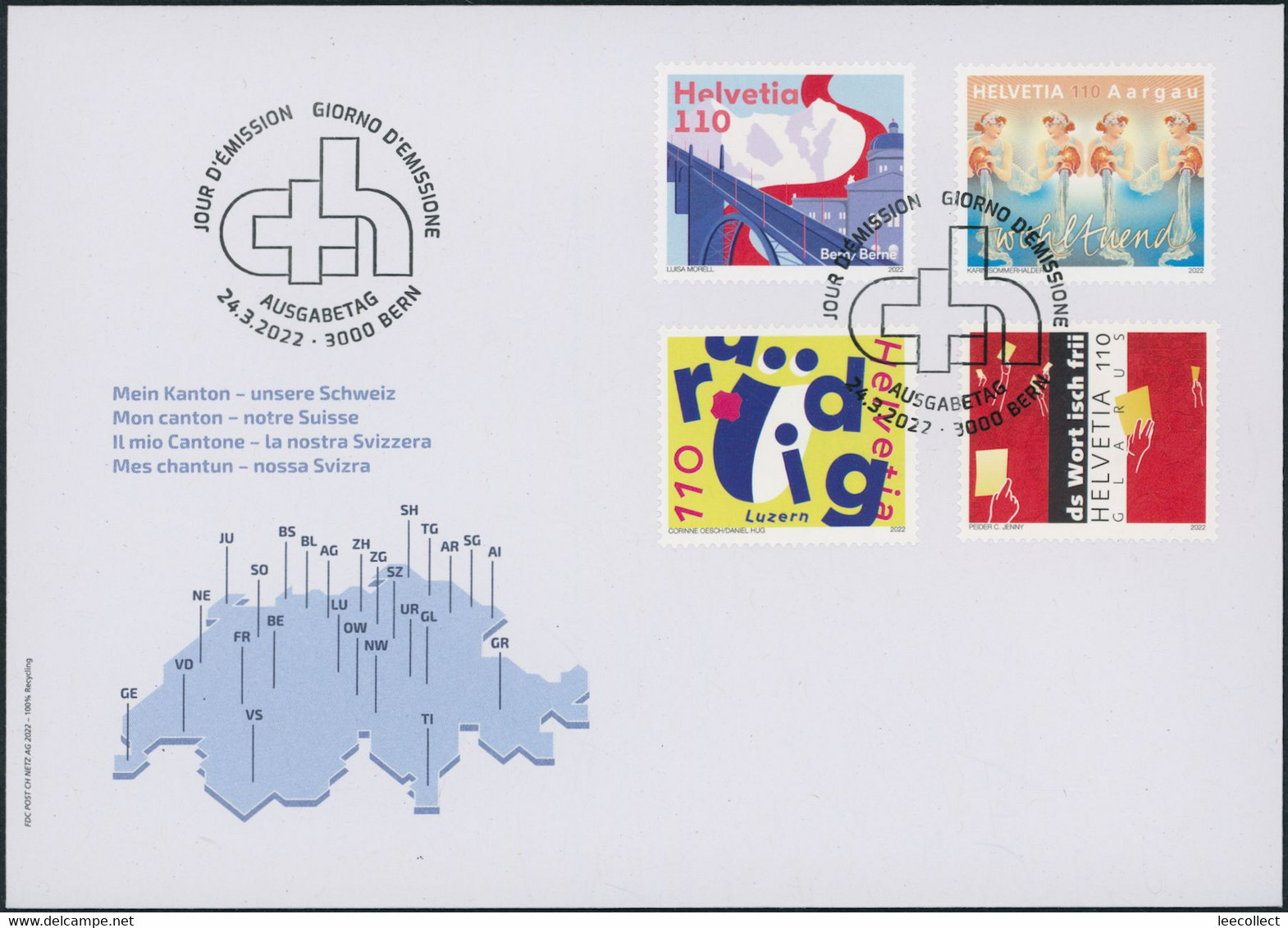 Suisse - 2022 - Kanton - Schweiz - Ersttagsbrief FDC ET